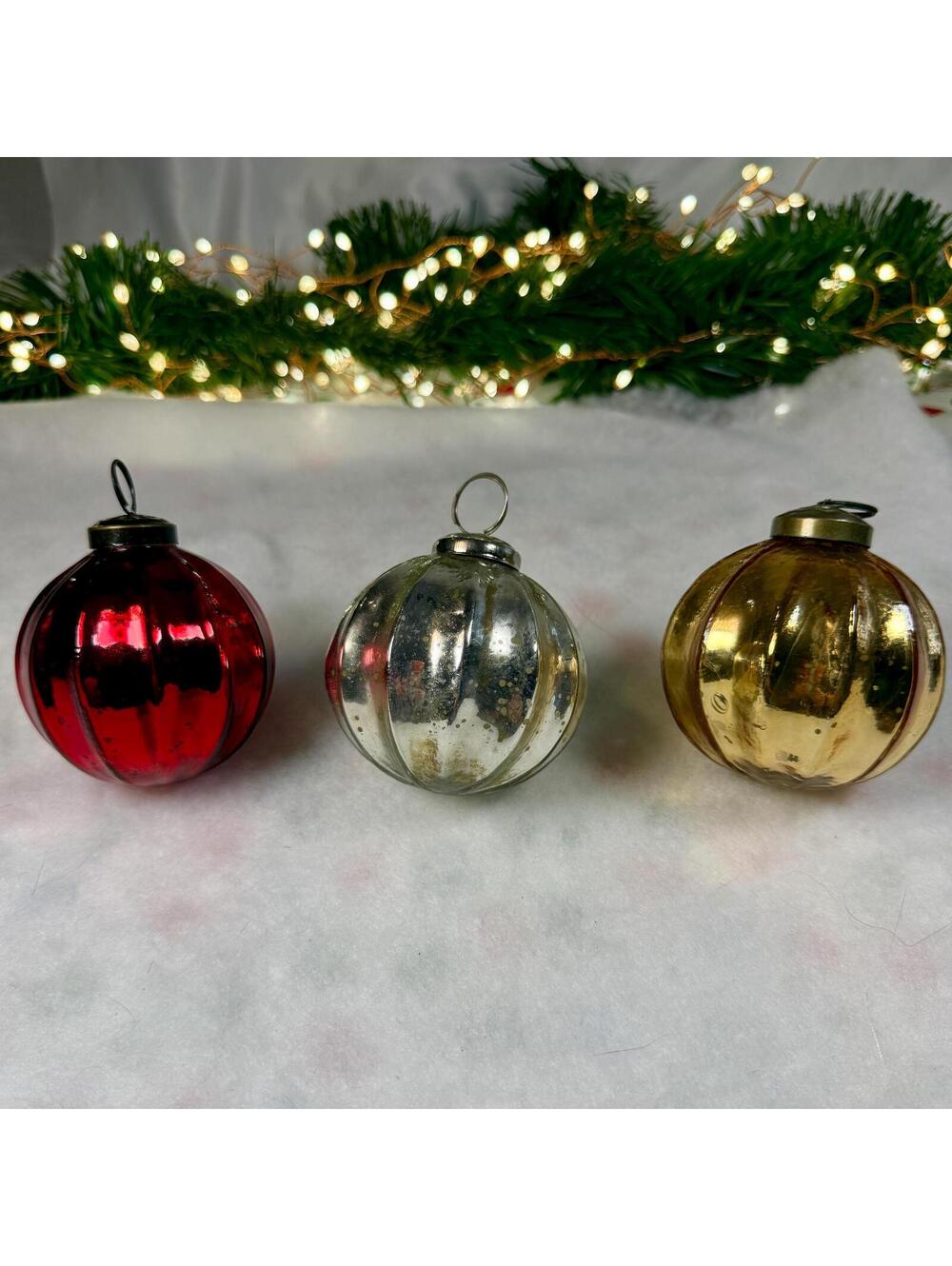 Ripple Glass Kugel Style Ornament - Gold, Red, or Silver